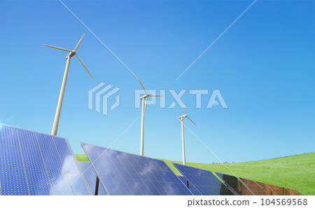 Alternative energy concept with wind turbines and solar panels 104569568