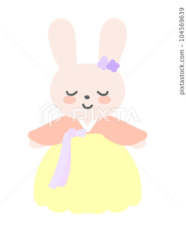Illustration of a cute rabbit wearing Korean traditional costume Hanbok Illustration of a cute rabbit wearing Korean traditional costume Hanbok 104569639