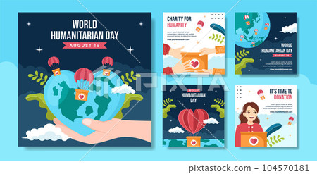 World Humanitarian Day Social Media Post Flat Cartoon Hand Drawn Templates Background Illustration 104570181