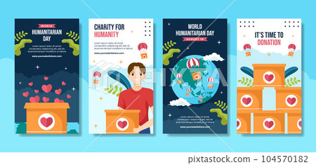 World Humanitarian Day Social Media Stories Cartoon Hand Drawn Templates Background Illustration 104570182