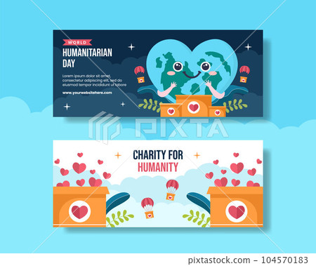 World Humanitarian Day Horizontal Banner Flat Cartoon Hand Drawn Templates Background Illustration 104570183