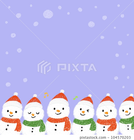 Snowy day Christmas background illustration of small and cute snowmen Snowy day Christmas background illustration of small and cute snowmen 104570203