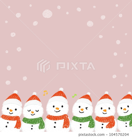 Snowy day Christmas background illustration of small and cute snowmen Snowy day Christmas background illustration of small and cute snowmen 104570204