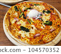 Soft-boiled egg and vegetable pizza picture material 104570352