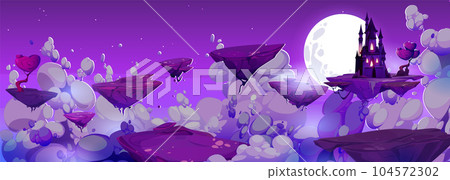 Fantasy sky road to magic castle vector background 104572302