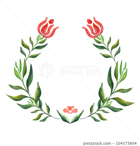 Abstract leaves. A wreath of beautiful green twigs on a white stock. For your design 104573604