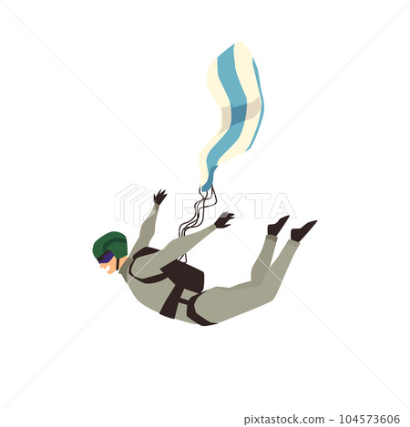 Happy woman enjoys flying at altitude, parachute in process of opening flat style Happy woman enjoys flying at altitude, parachute in process of opening flat style 104573606