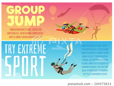 Parachuting advertising banners set, flat vector illustration. 104573613