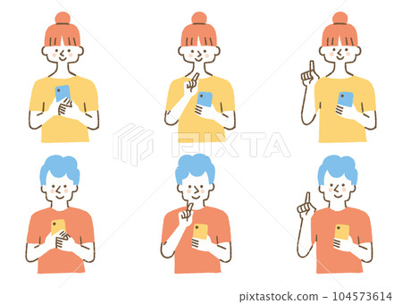 Set of men and women operating mobile phones _ color Set of men and women operating mobile phones _ color 104573614
