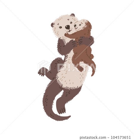 Vector illustration of cute cartoon sea otters family, mother and child are lovely hugging, isolated on white background Vector illustration of cute cartoon sea otters family, mother and child are lovely hugging, isolated on white background 104573651