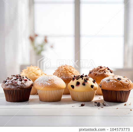 Homemade cupcakes with chocolate chips. Generated AI 104573773