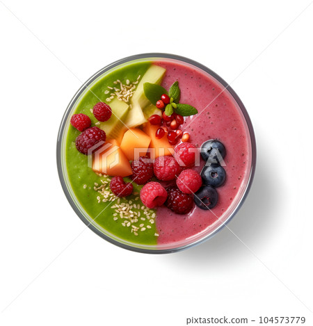 Smoothies with spinach and raspberry and berries. generated AI 104573779