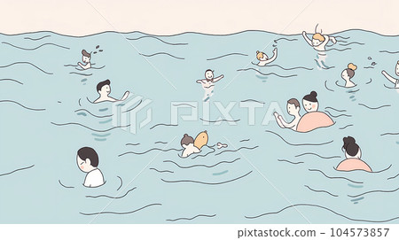 喜歡在海裡游泳的人，粗線條的可愛插圖，最少 104573857