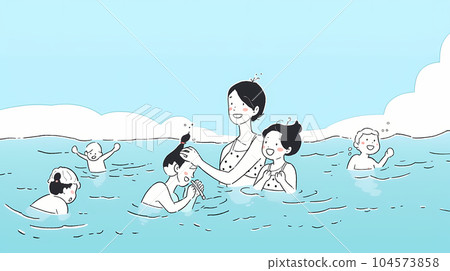 喜歡在海裡游泳的人，粗線條的可愛插圖，最少 104573858