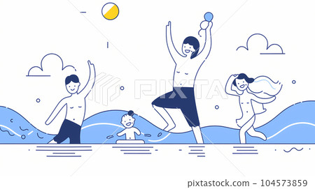 喜歡在海裡游泳的人，粗線條的可愛插圖，最少 104573859