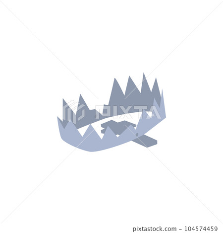 Vector illustration of steel trap isolated on white background, minimalist cartoon style of open metal trap with sharp toothed edge. Vector illustration of steel trap isolated on white background, minimalist cartoon style of open metal trap with sharp toothed edge. 104574459