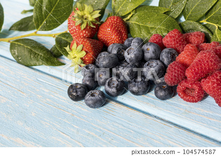Fresh organic blueberries and raspberries. Blueberry and raspberry.Healthy eating,diet concept 104574587