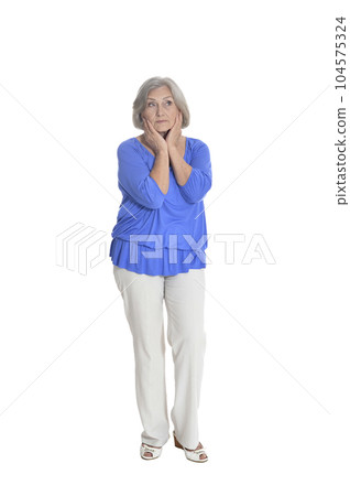 full length, serious senior woman posing, isolated on white full length, serious senior woman posing, isolated on white 104575324