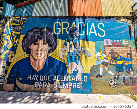 Diego maradona graffiti at La Bombonera soccer stadium, Buenos Aires, Argentina Diego maradona graffiti at La Bombonera soccer stadium, Buenos Aires, Argentina 104576324