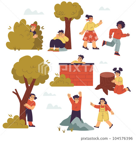 Kids Palying Blindfold Hide And Seek Stock Illustration - Download