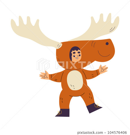 Little Girl Character Wearing Elk Animal Costume Having Fun Vector Illustration Little Girl Character Wearing Elk Animal Costume Having Fun Vector Illustration 104576406
