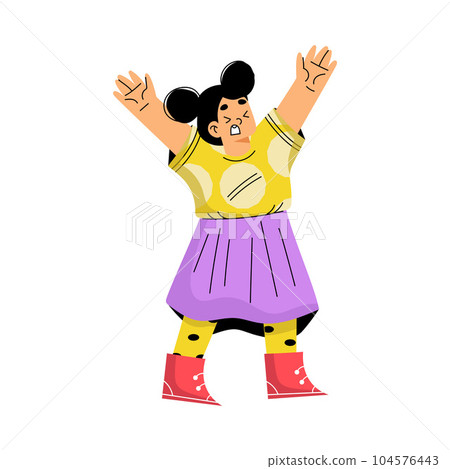 Noisy Little Girl with Raised Hands Claiming Attention Vector Illustration 104576443