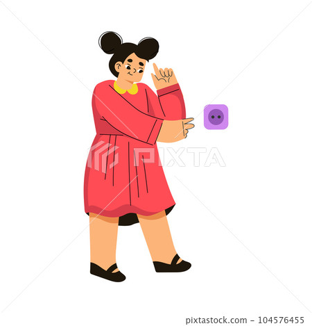 Girl Hooligan with Bad Behavior Putting Fingers in Socket Vector Illustration 104576455
