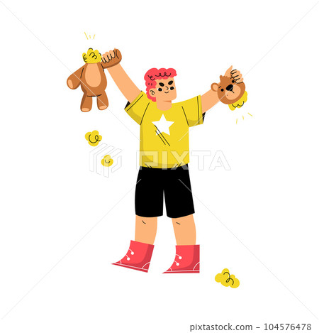 Boy Hooligan with Bad Behavior Tearing Teddy Bear Toy Vector Illustration Boy Hooligan with Bad Behavior Tearing Teddy Bear Toy Vector Illustration 104576478