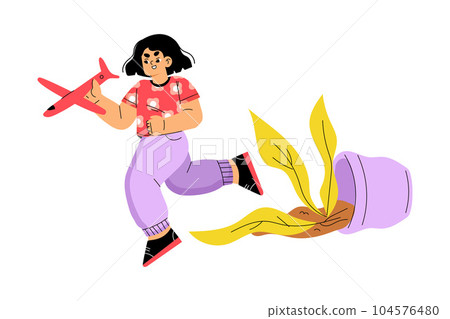 Girl Hooligan with Bad Behavior Running Overturn Houseplant Vector Illustration Girl Hooligan with Bad Behavior Running Overturn Houseplant Vector Illustration 104576480