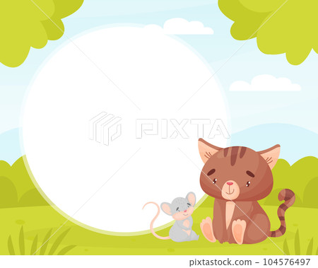 Note and Reminder Card with Cute Friendly Cat and Mouse Vector Template Note and Reminder Card with Cute Friendly Cat and Mouse Vector Template 104576497