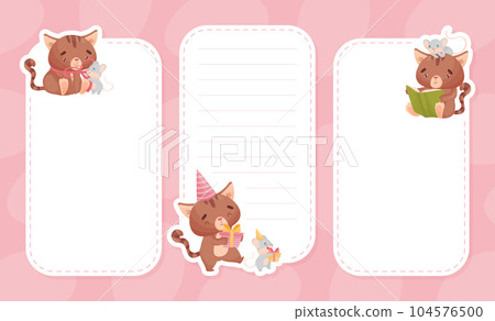 Note and Reminder Card with Cute Friendly Cat and Mouse Vector Template Note and Reminder Card with Cute Friendly Cat and Mouse Vector Template 104576500