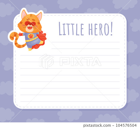 Note and Reminder Card with Cat Superhero Vector Template Note and Reminder Card with Cat Superhero Vector Template 104576504