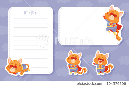 Note and Reminder Card with Cat Superhero Vector Template Note and Reminder Card with Cat Superhero Vector Template 104576506