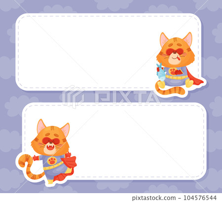 Note and Reminder Card with Cat Superhero Vector Template 104576544