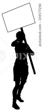 Protest Rally March Picket Sign Silhouette Person 104577298