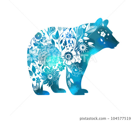 blue bear made of flowers. Vector illustration. T-shirt printing 104577519