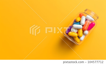 Heap of pills - medical background and medicine concept, generated AI 104577712