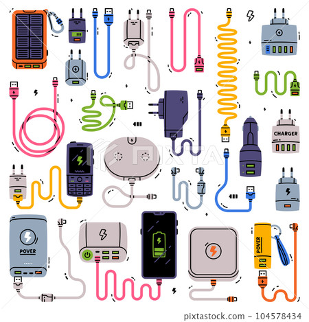 Battery Charger and Recharger as Device Storing Energy Vector Set 104578434