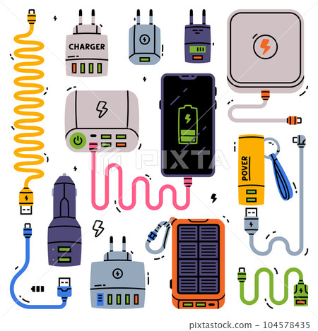 Battery Charger and Recharger as Device Storing Energy Vector Set 104578435
