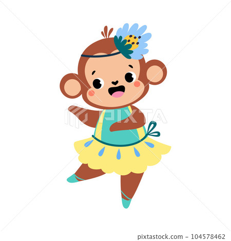 Funny Monkey Ballet Dancing in Skirt and Pointe Shoes Vector Illustration Funny Monkey Ballet Dancing in Skirt and Pointe Shoes Vector Illustration 104578462
