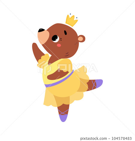 Funny Bear Animal Ballet Dancing in Skirt and Pointe Shoes Vector Illustration Funny Bear Animal Ballet Dancing in Skirt and Pointe Shoes Vector Illustration 104578483
