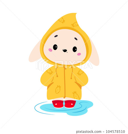 Cute Bunny in Rainy Day Walking in Raincoat Vector Illustration Cute Bunny in Rainy Day Walking in Raincoat Vector Illustration 104578510