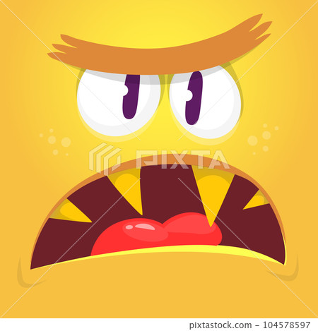 Angry cartoon monster character face expression. Illustration of cute and scary mythical alien creature. Halloween design Angry cartoon monster character face expression. Illustration of cute and scary mythical alien creature. Halloween design 104578597