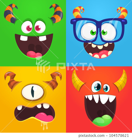 Funny cartoon monster faces emotions set. Illustration of mythical alien creatures different expression. Halloween party design. Great package design. Funny cartoon monster faces emotions set. Illustration of mythical alien creatures different expression. Halloween party design. Great package design. 104578621