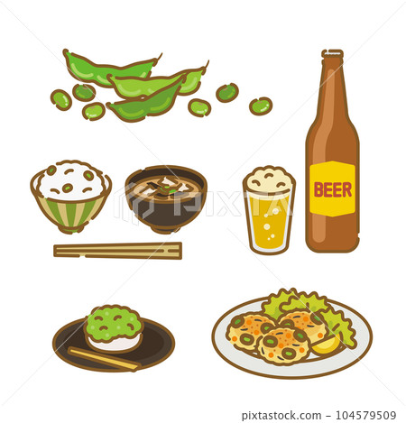 Food icon set: simple and cute summer edamame dish 104579509