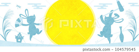 日式賞月背景圖日本紙剪影滿月和兔子與年糕 104579545