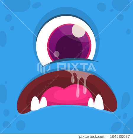 Funny cartoon monster character face expression. Illustration of cute and happy mythical alien creature. Halloween design Funny cartoon monster character face expression. Illustration of cute and happy mythical alien creature. Halloween design 104580087