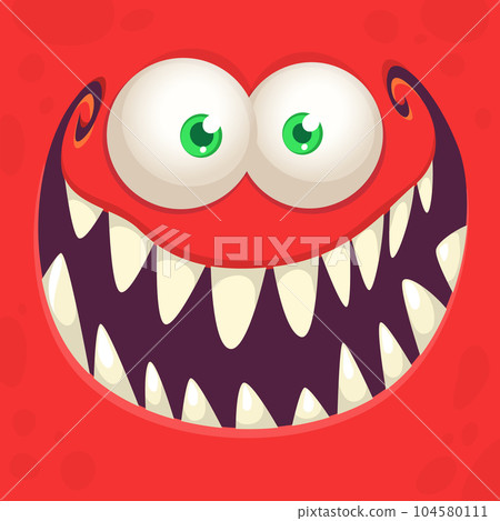 Funny cartoon monster character face expression. Illustration of cute and happy mythical alien creature. Halloween design 104580111