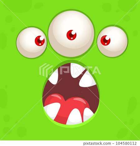Funny cartoon monster character face expression. Illustration of cute and happy mythical alien creature. Halloween design Funny cartoon monster character face expression. Illustration of cute and happy mythical alien creature. Halloween design 104580112