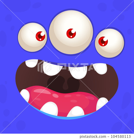 Funny cartoon monster character face expression. Illustration of cute and happy mythical alien creature. Halloween design 104580113